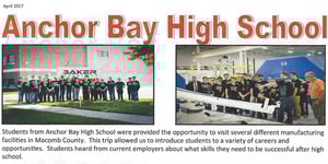 Baker Industries' feature in Anchor Bay High School's newsletter