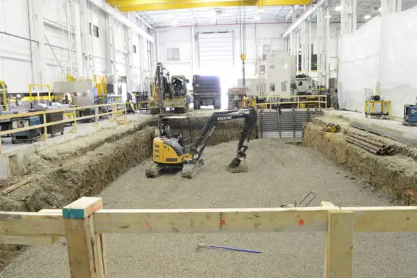 Construction to prepare for Baker Industries' newest machine, a large 5-axis machining center