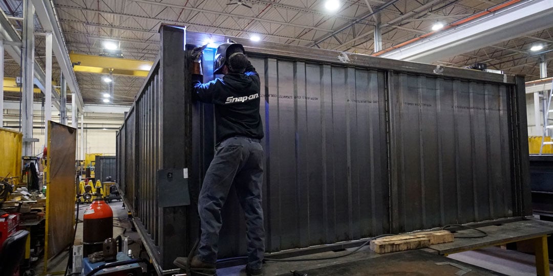 Large aerospace shipping container being fabricated at Baker Industries